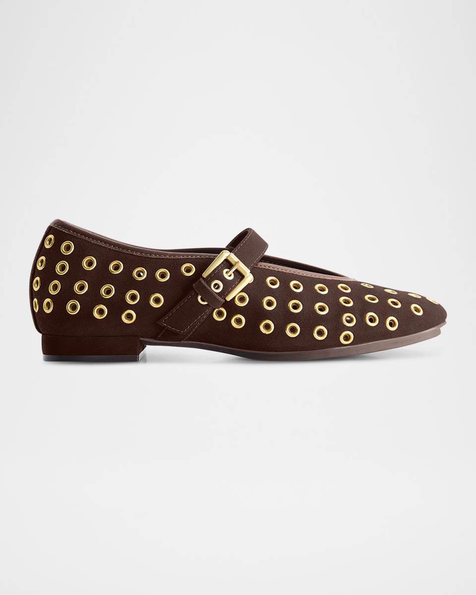 Suede Grommet Mary Jane Ballerina Flats